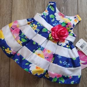 Youngland baby sleeveless blue and white striped floral dress Size NB